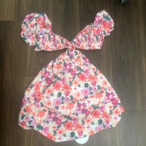 multi color floral cut out dress